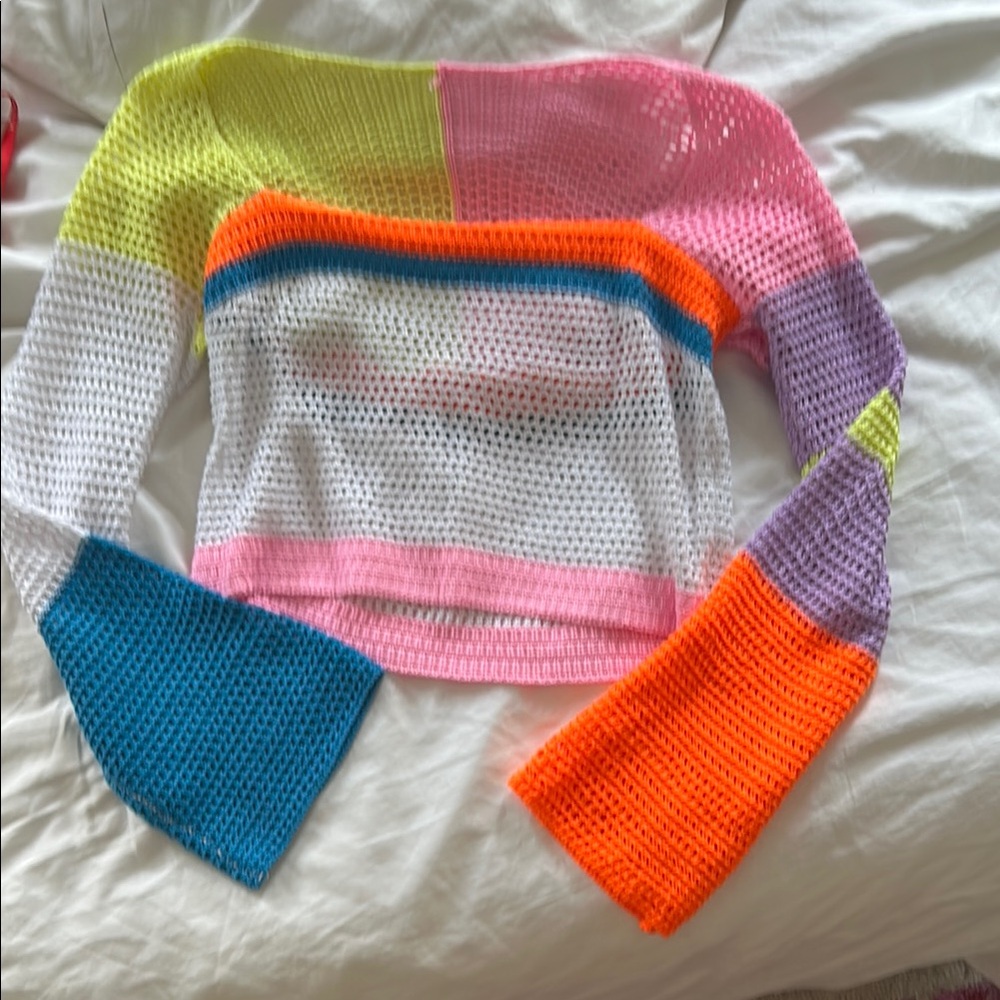 lululemon athletica Pink and Orange Cropped Asymmetrical Blouse